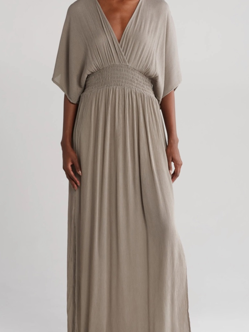 NWT - S/M - Women's Taupe V-Neck Smocked Waist Maxi Dress - No longer sold